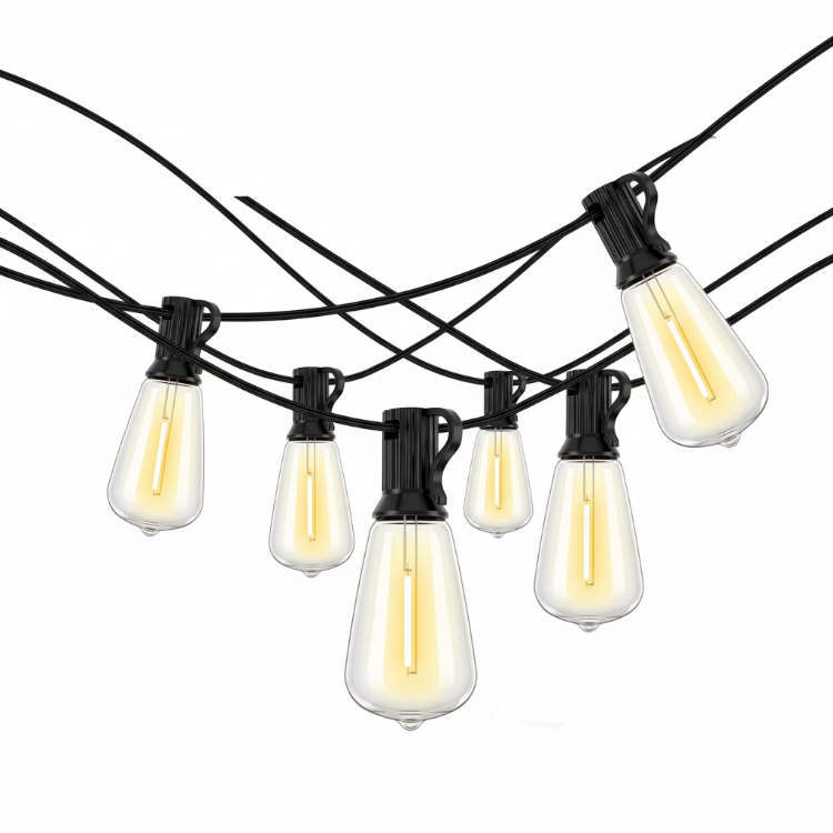 15m Festoon String Lights with ST64 LED Bulbs - Warm White Outdoor Garden Lighting