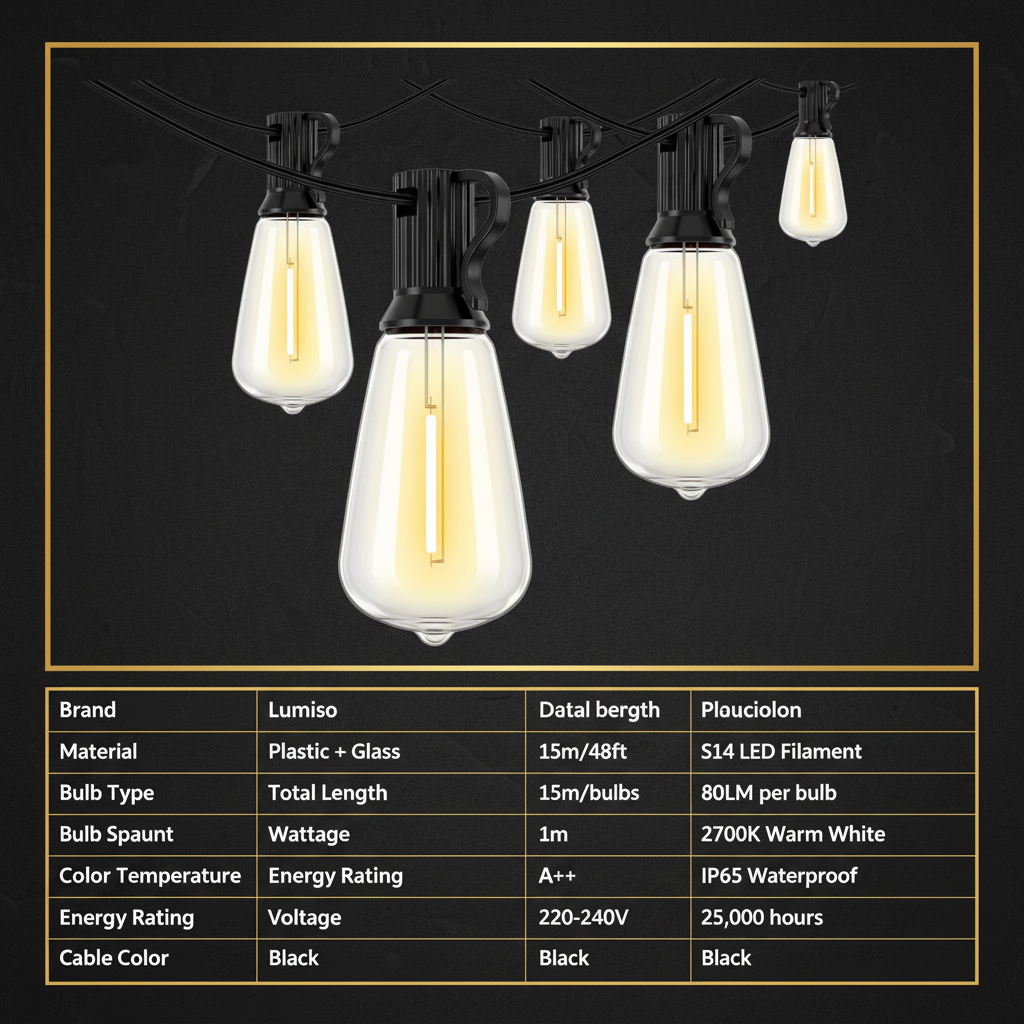 15m Outdoor Festoon String Lights | ST64 LED Bulbs Warm White