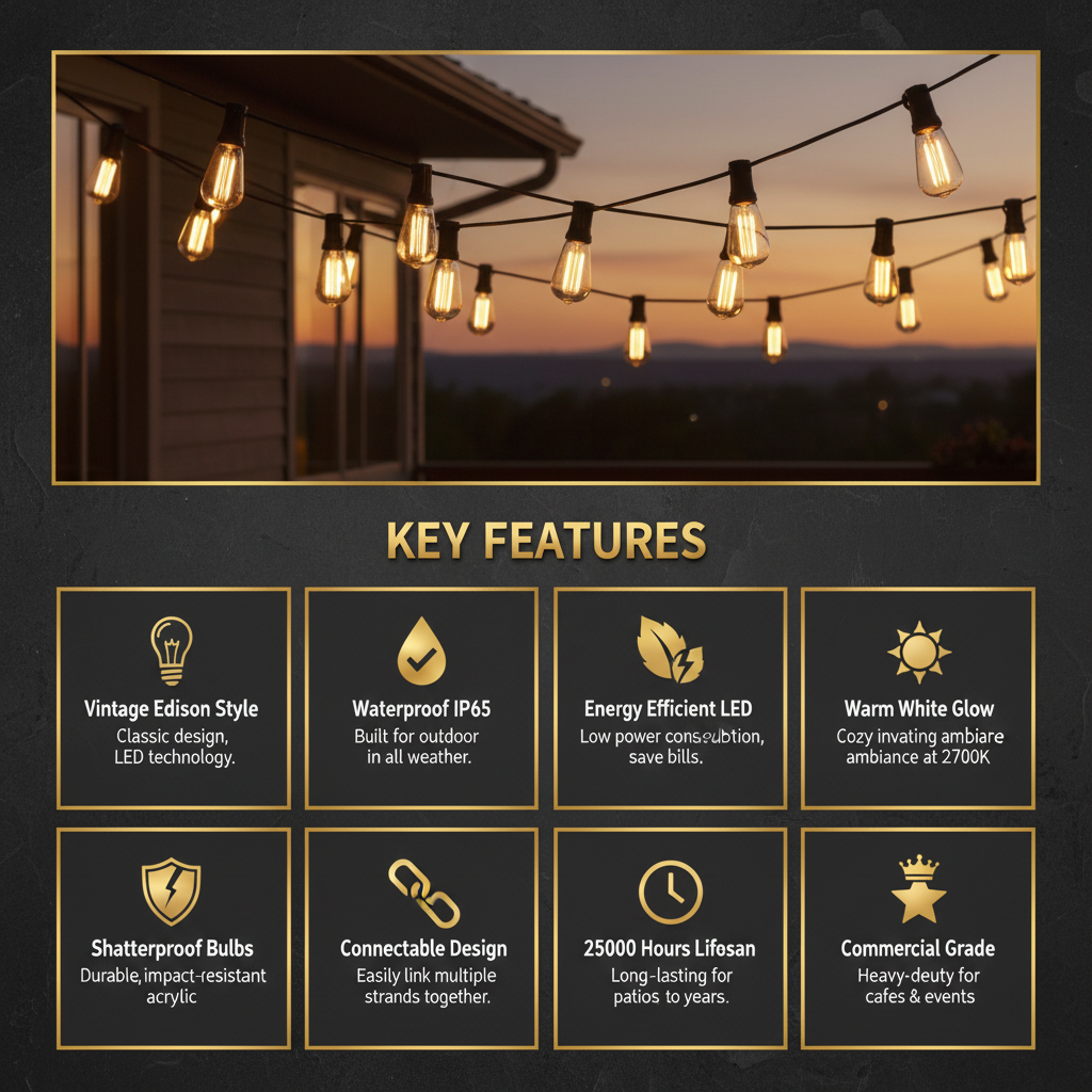 15m Outdoor Festoon String Lights | ST64 LED Bulbs Warm White