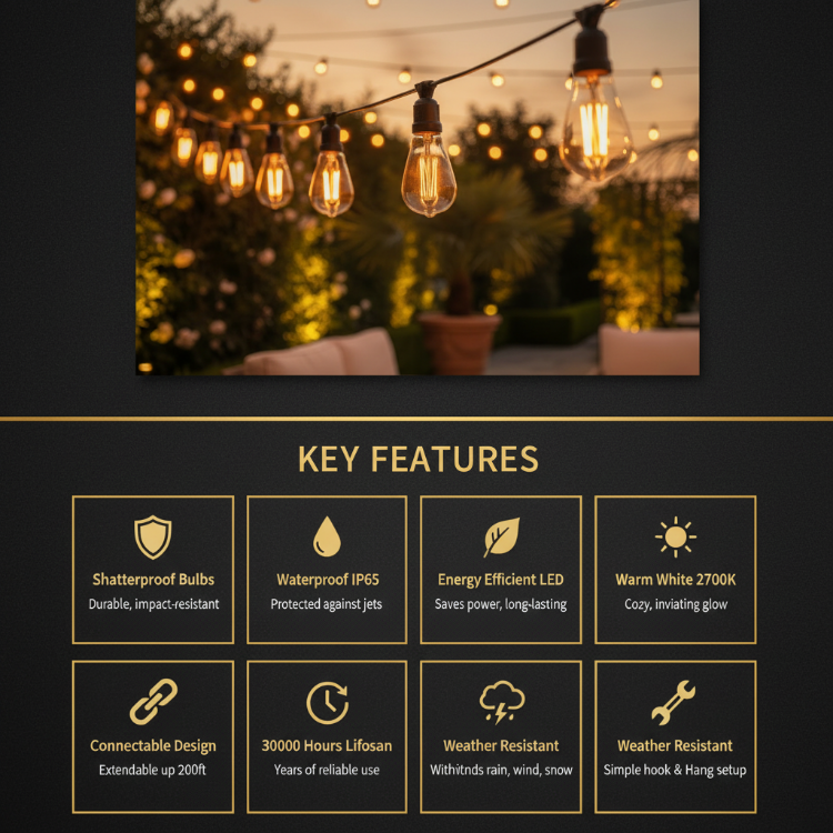 Key Features of Festoon Lights - ST64 LED, Weatherproof, Energy Efficient, Long Lasting