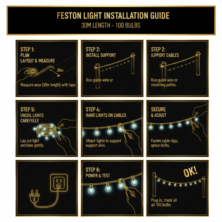 	How to Install 30m Festoon String Lights - Easy 6 Step Installation Process