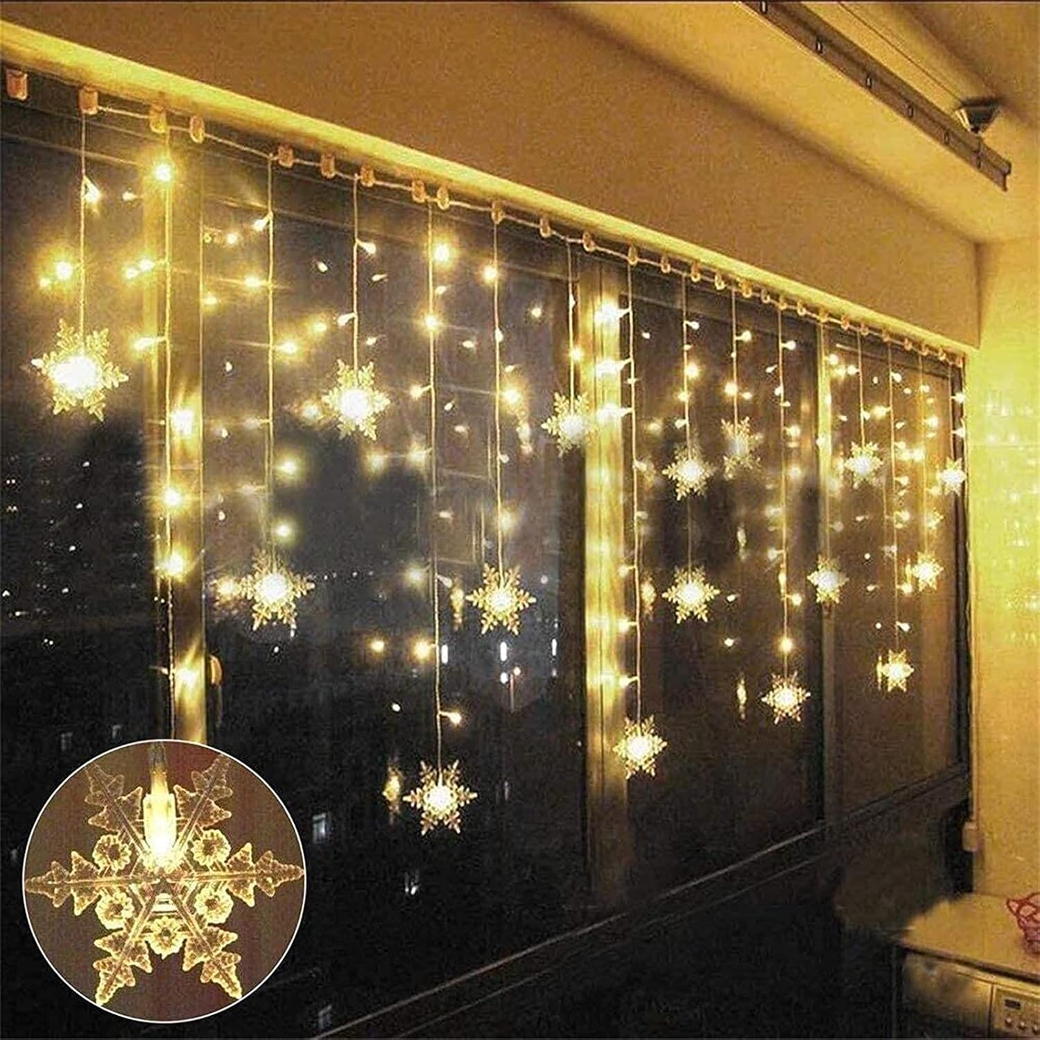 Snowflake Curtain LED Lights | Christmas Window & Outdoor Decorative Lights