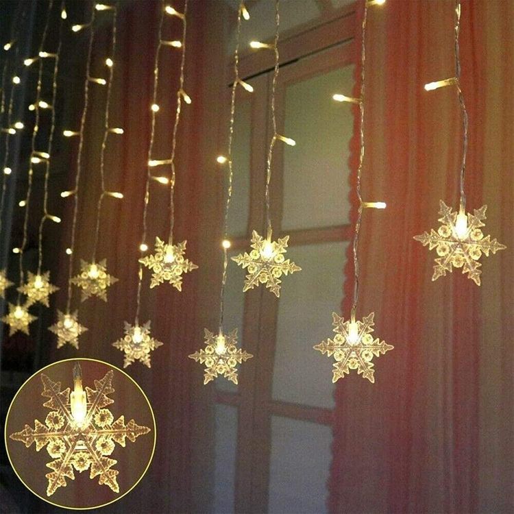 Picture of String Lights LED Curtain Light, 96 LED Fairy 3.5M Snowflake Christmas Lights with Wireless Control Plug in Lights for Indoor - Warm White