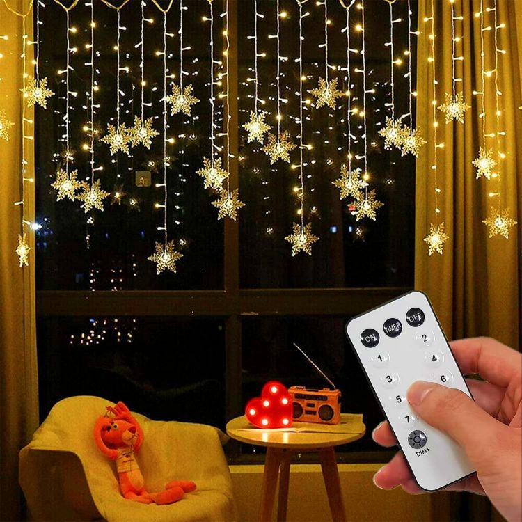  LED Snowflake Curtain Lights with Remote Control 