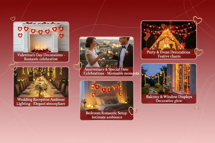  Heart LED String Lights Applications Valentine's Day Wedding Anniversary Bedroom Party Garden