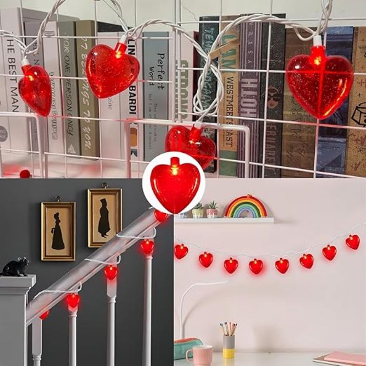Heart shaped LED curtain garland lights for Valentine window décor