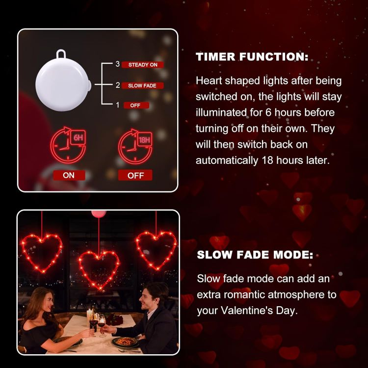 Indoor Valentine’s Day window heart light decoration set of three