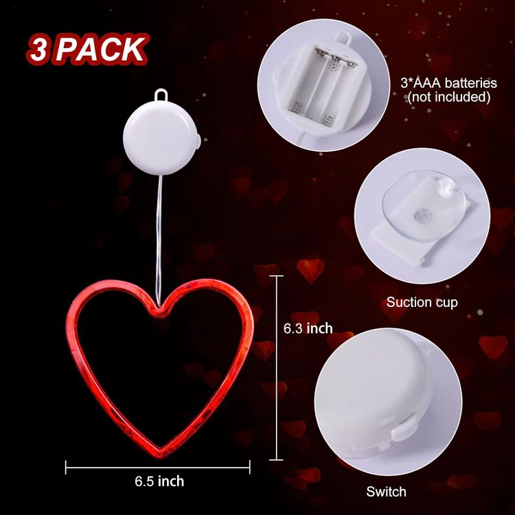 Battery powered red heart silhouette LED light for indoor window decoration