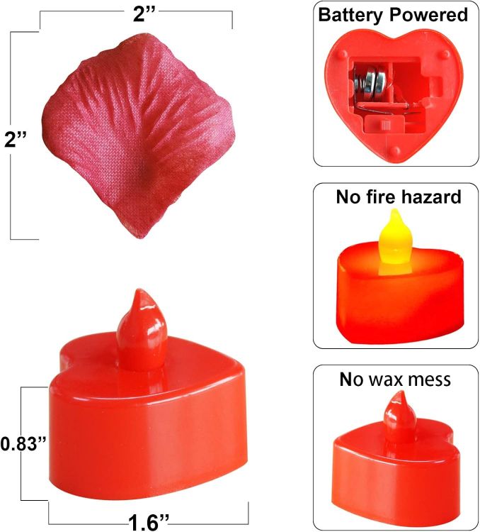 Picture of 24 Pack Heart Shaped LED Tealight Candles with Silk Rose Petals – Romantic Decorative Lights for Special Occasions