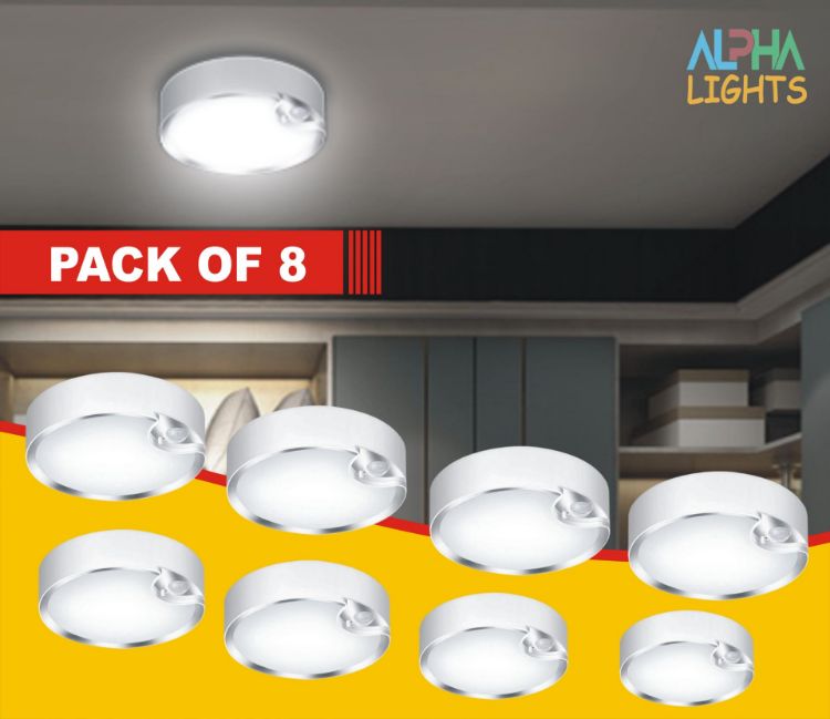 Picture of 4 Pack Ultra-Bright LED Motion Sensor Bedroom Ceiling Light – Battery Operated for Garage, Bathroom, and Hallway