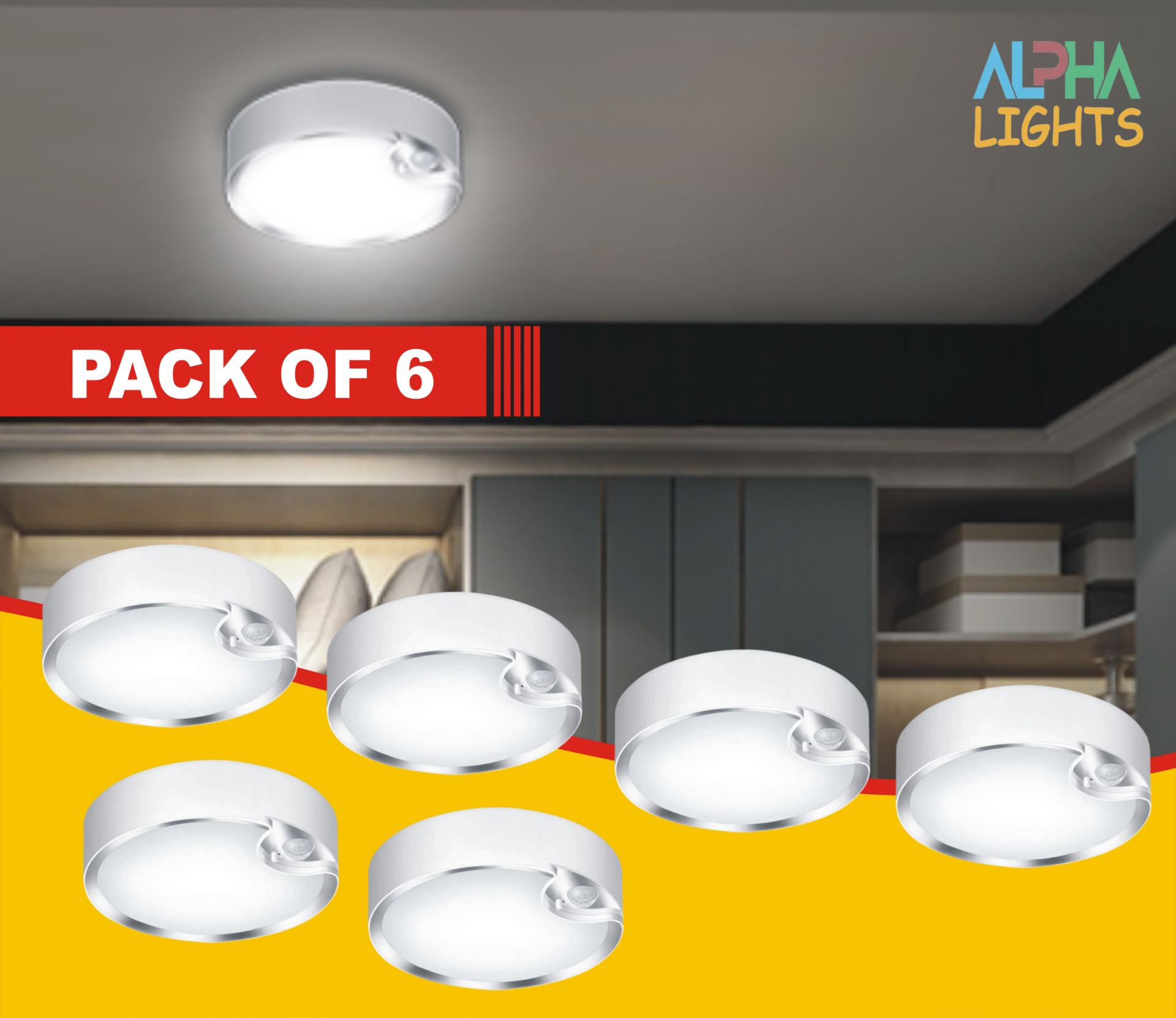 4 Pack Ultra-Bright LED Motion Sensor Ceiling Light – Battery Operated ...
