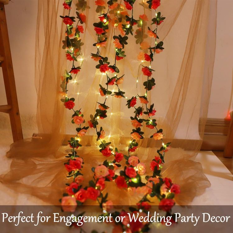 Artificial rose vine fairy lights for bedroom