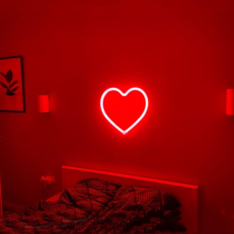 Red heart neon light for bedroom wall