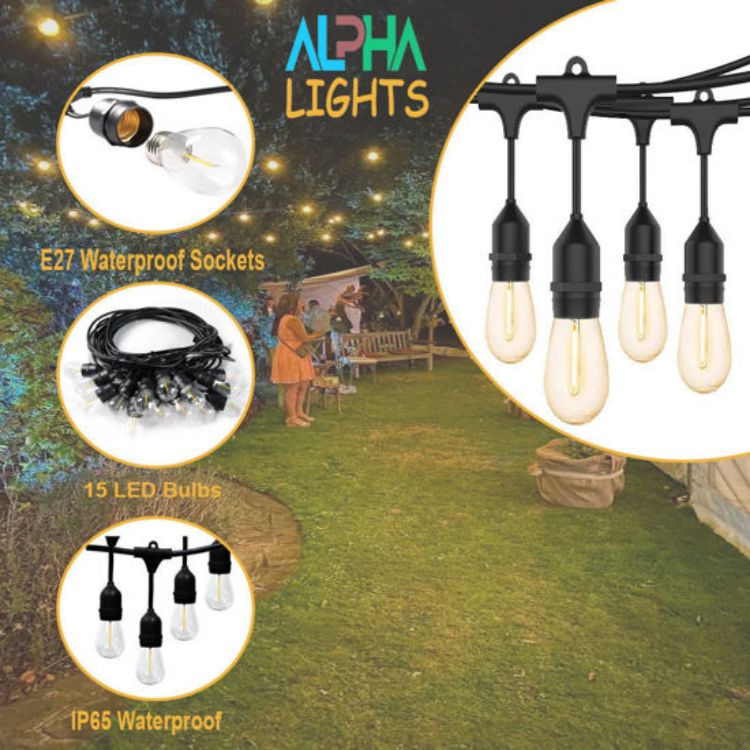 patio hanging filament LED string lights