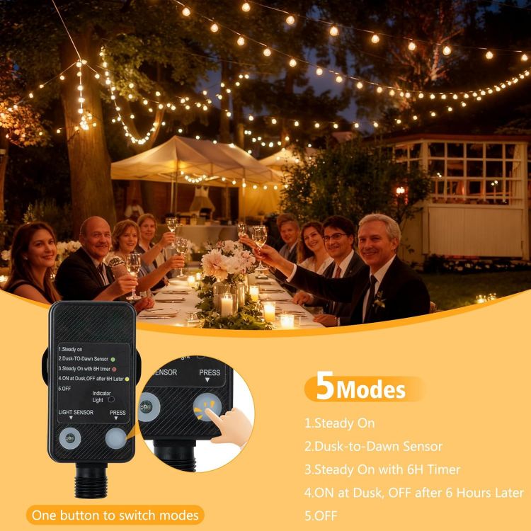  Intelligent light sensor and timer control unit for automated dusk to dawn outdoor string lights