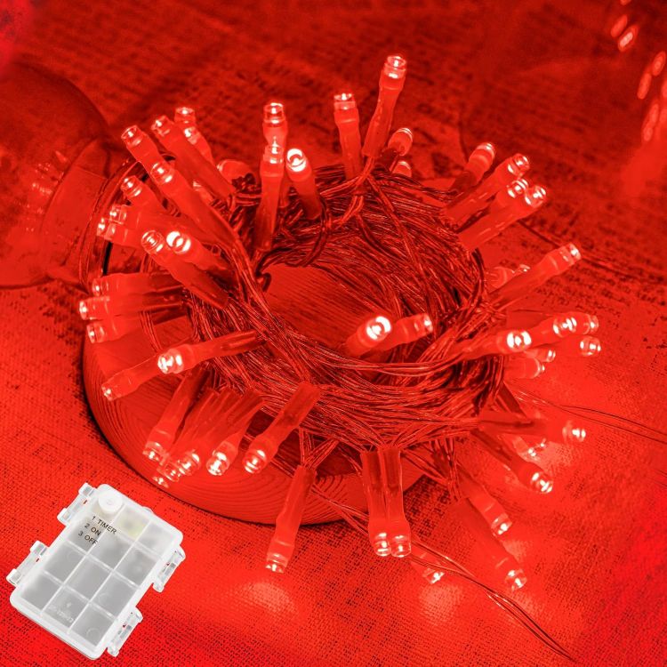 Battery powered red fairy string lights with 30 LEDs creating warm romantic ambiance