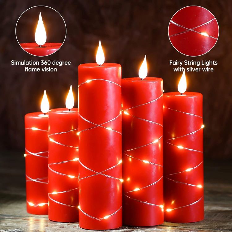 Close-up of realistic dancing LED flame flickering naturally inside real wax flameless candle