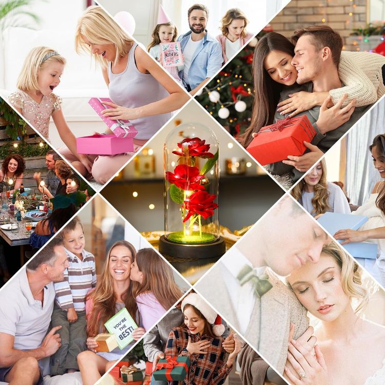 Transparent glass dome allowing clear view of three colorful artificial roses with lifelike appearance