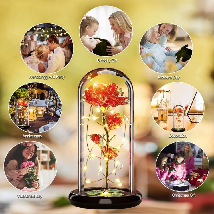 Galaxy rose in glass dome presented in elegant delicate gift box ready for birthday or anniversary