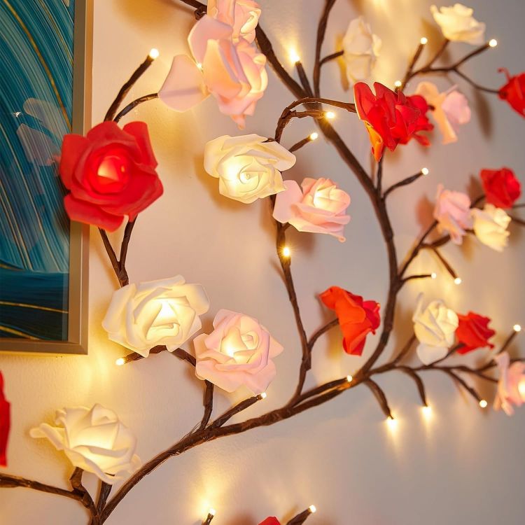  Flexible bendable willow vine branches with rose blossoms allowing customizable shaping and positioning