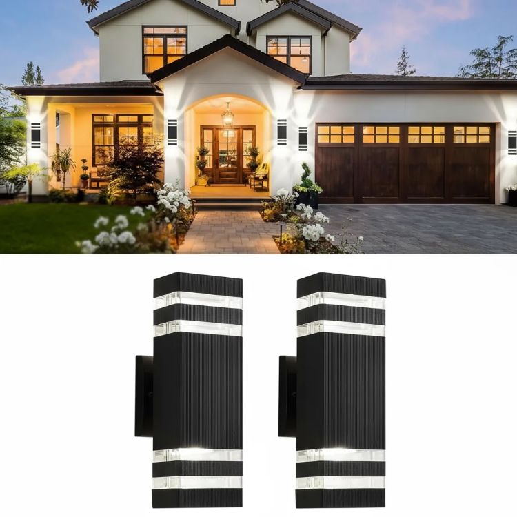 Set of two modern outdoor wall lights with up-and-down illumination