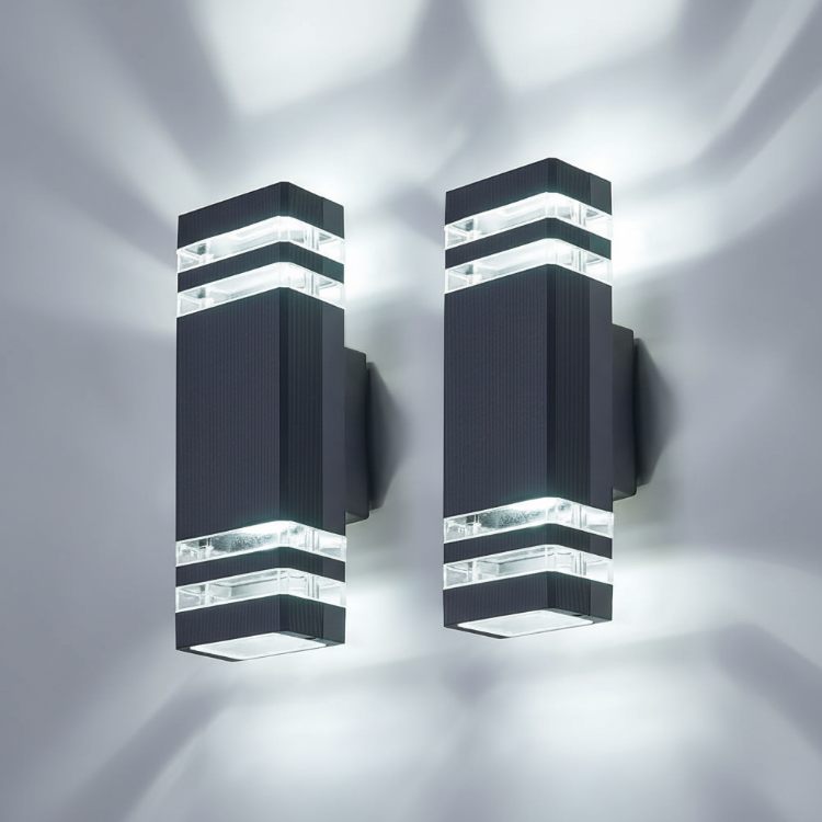 Cast aluminum outdoor wall light set with UV-resistant acrylic