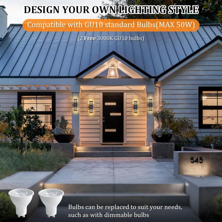 Outdoor wall lights creating soft lighting on garden wall