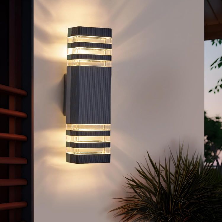 Warm up and down lighting effect on exterior wall at night