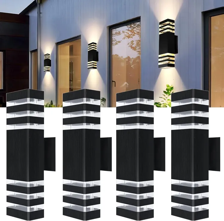 Four 3-layer up and down outdoor wall lights mounted on exterior wall