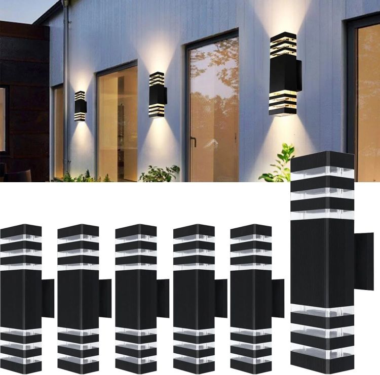 Six 3-layer up and down outdoor wall lights installed on exterior walls