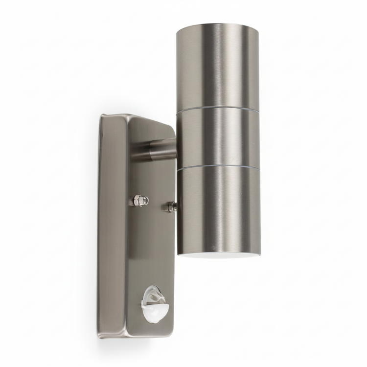 Outdoor wall light with PIR motion sensor in silver finish