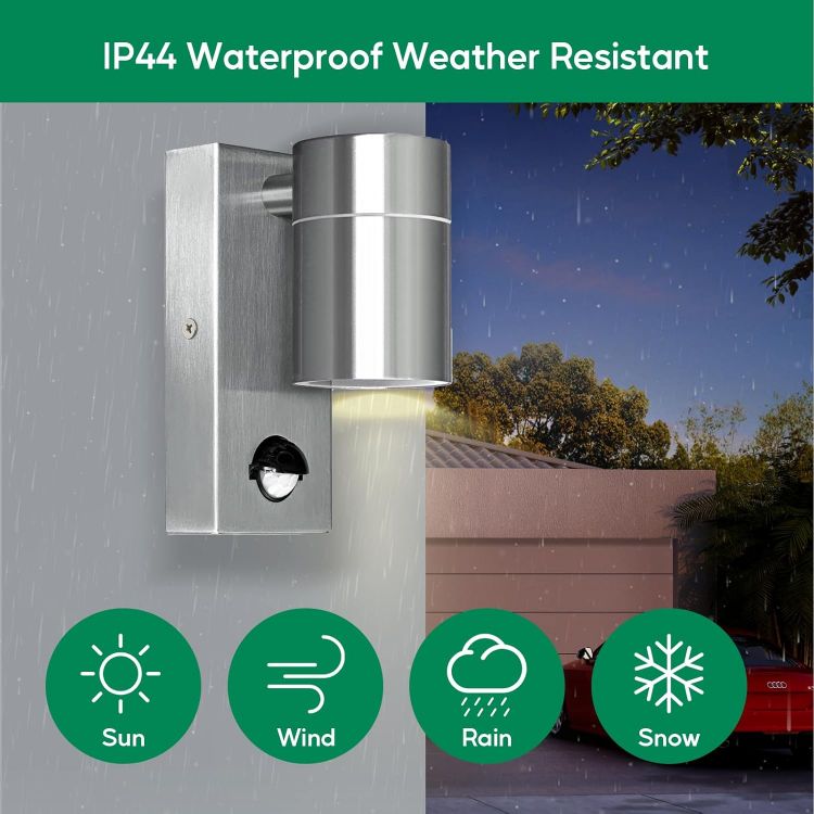 Downward-only outdoor wall sconces illuminating exterior walls