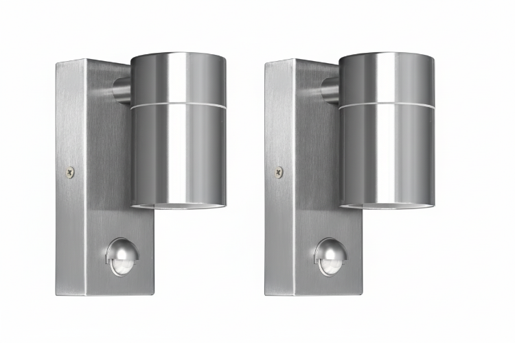 Two outdoor wall lights with PIR motion sensor and downward lighting