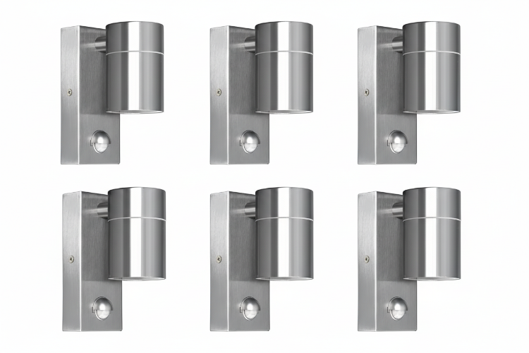 Six outdoor wall lights with PIR motion sensor and downward illumination