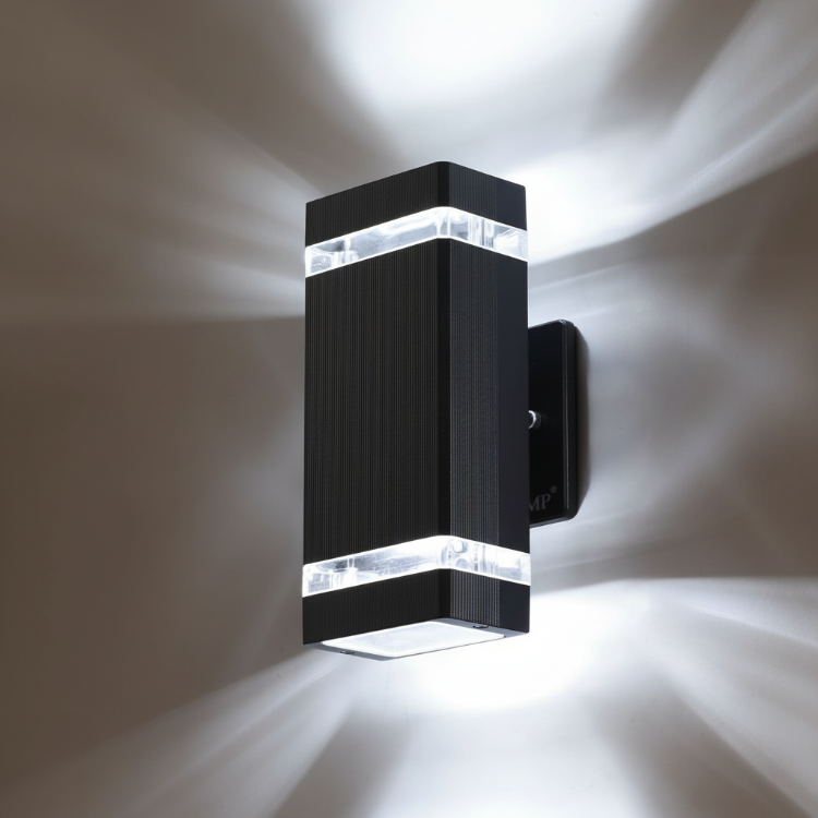 Black wall light suitable for indoor and outdoor spaces