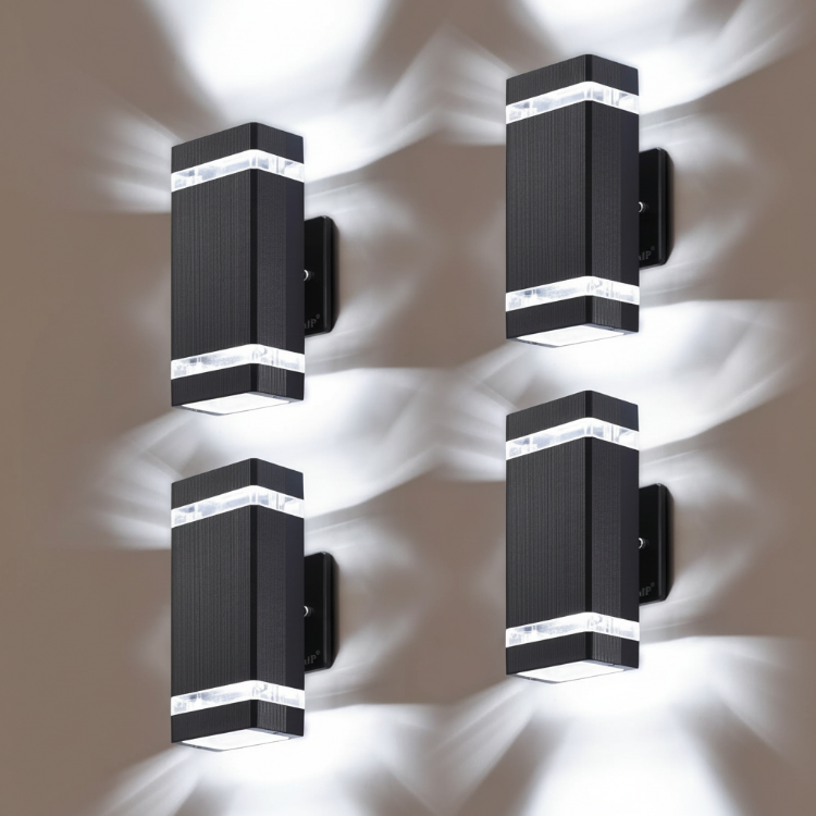 Outdoor wall lights installed on patio walls