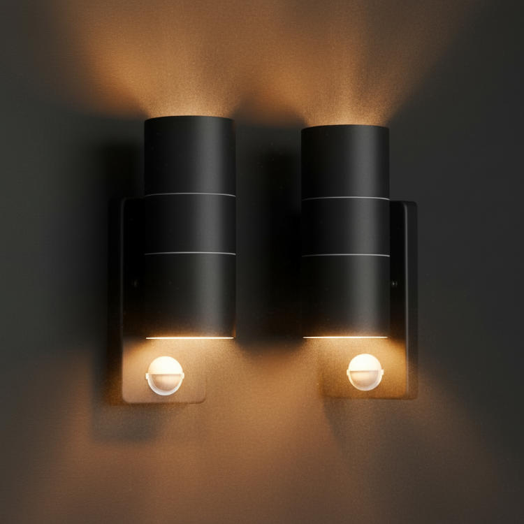 Sleek black outdoor wall sconce with up & down illumination