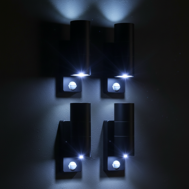 Four PIR sensor wall lights for home security