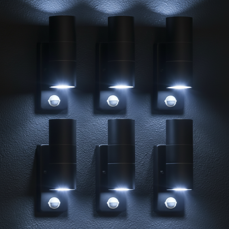 Six PIR sensor wall lights for home security