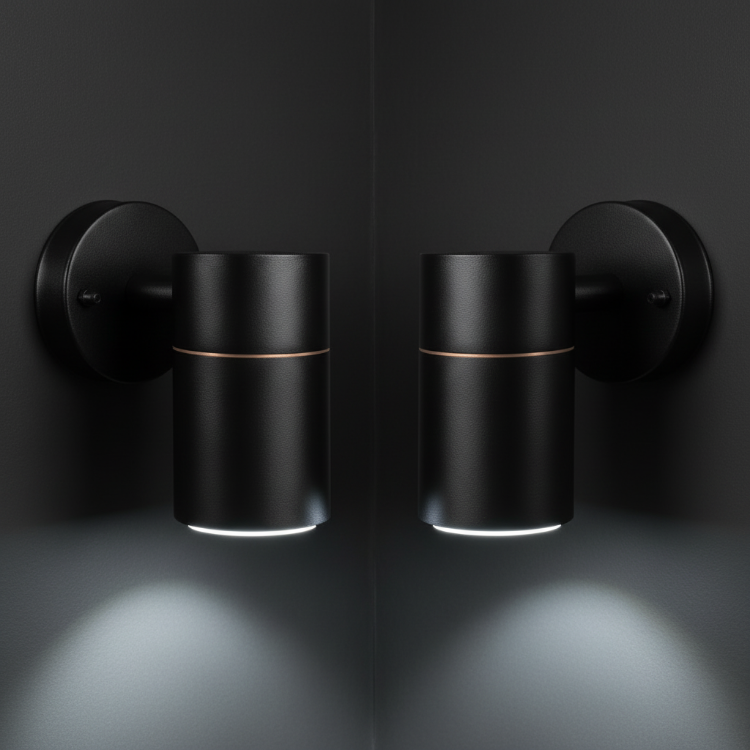 Black outdoor wall sconces dimmable with compatible GU10 lamps