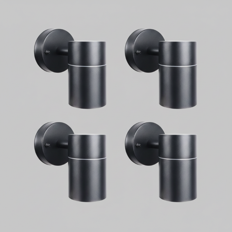 Four black down-only GU10 exterior wall sconces
