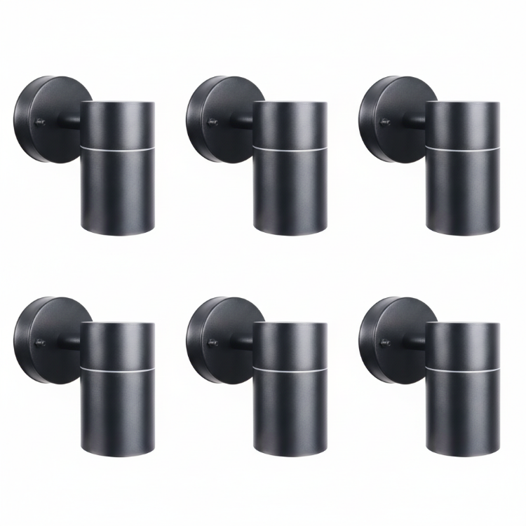 Six black down-only GU10 exterior wall sconces