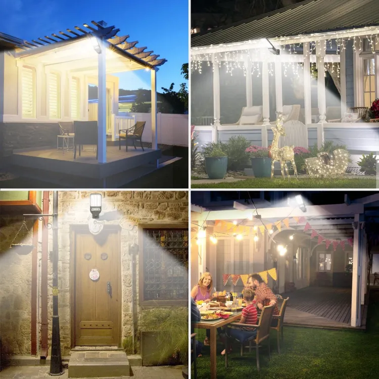 Close-up of solar panel on 6000W solar motion sensor wall light