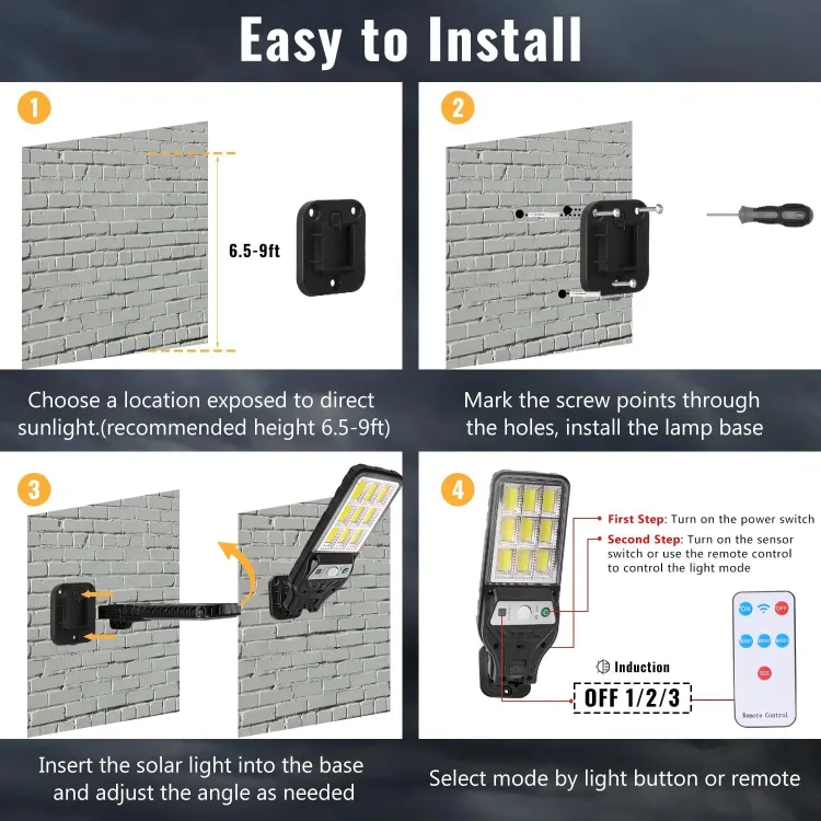 Adjustable solar LED floodlight head showing multiple lighting angles