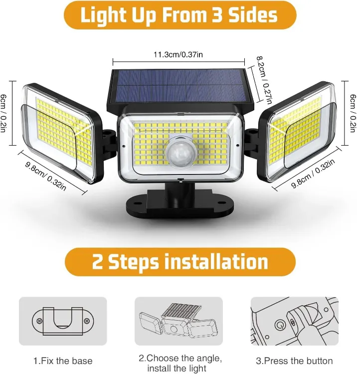 Picture of 368 LED Solar Wall Light – PIR Motion Sensor, Dusk-to-Dawn, IP65 Waterproof, Outdoor Security Light