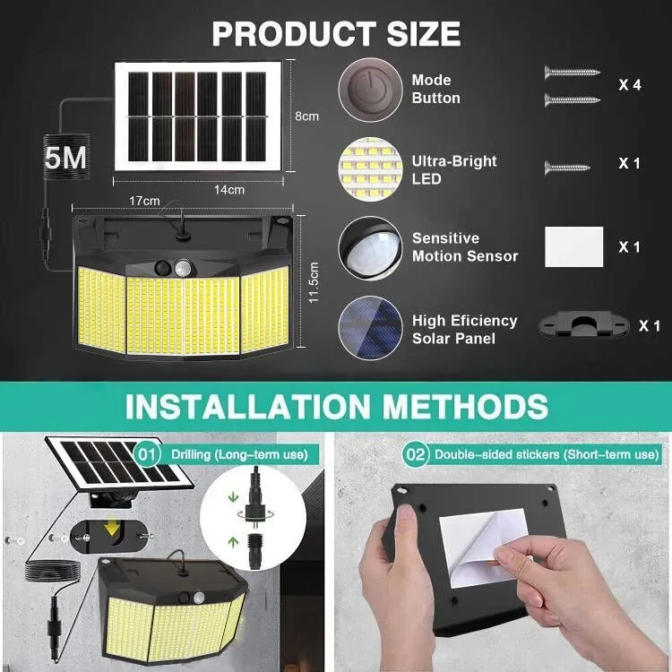 Picture of 576 LED Solar Wall Light – PIR Motion & Light Sensor, IP65 Waterproof, Outdoor Security Light
