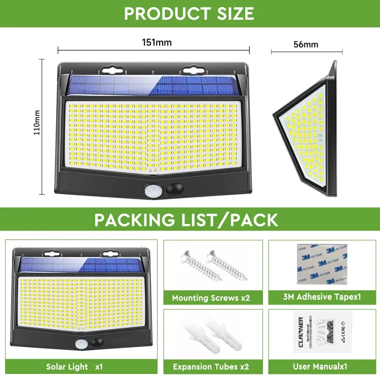 Picture of 468 LED Solar Wall Lights – PIR Motion Sensor, IP65 Waterproof, 270° Wide Angle, 2 pack