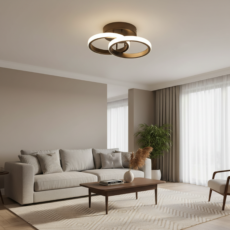 LED ring ceiling light installed in hallway corridor