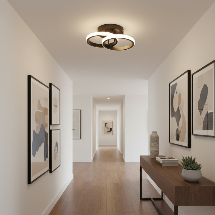 Four interlocking rings ceiling lights installed in bedroom