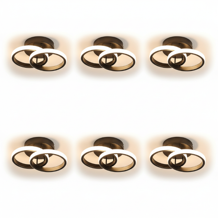 Six modern LED ring ceiling lights installed indoors